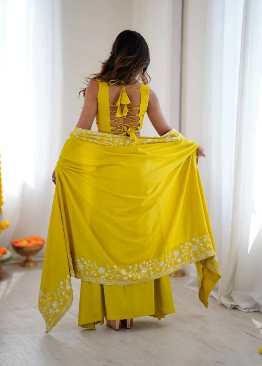 MODERN FRENCH CREPE WESTERN DHOTI SHRUG WITH UNSTITCHED CHOLI PARTY WEAR WHOLESALE PRICE ETHNIC GARMENT (7)