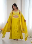 MODERN FRENCH CREPE WESTERN DHOTI SHRUG WITH UNSTITCHED CHOLI PARTY WEAR WHOLESALE PRICE ETHNIC GARMENT (8)
