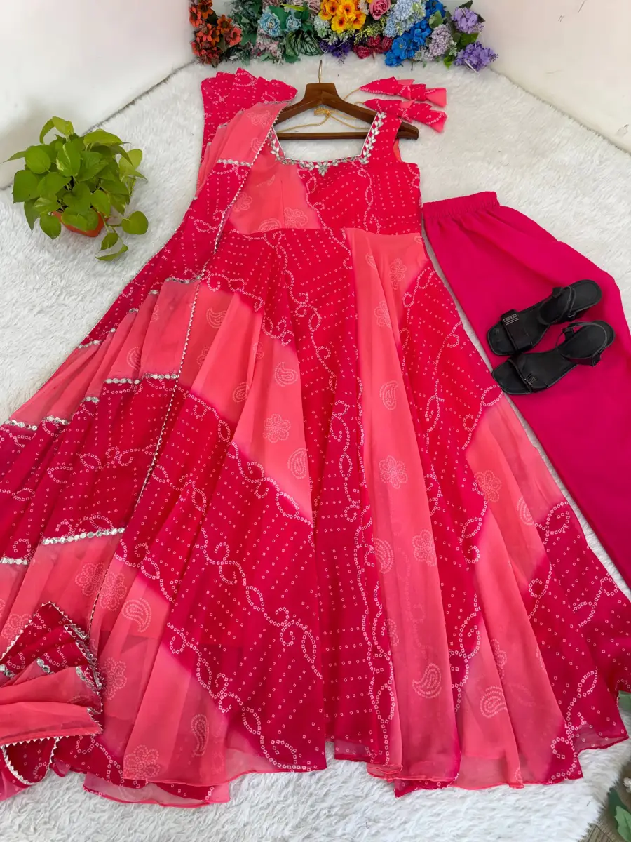 MODERN GEORGETTE CHIFFON DIGITAL PRINT ORIGINAL GLASS MIRROR WORK GOWN BOTTOM WITH DUPATTA FESTIVE WEAR WHOLESALE PRICE ETHNIC GARMENT (1)