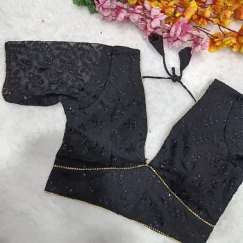 MODERN GEORGETTE CHIKANKARI WITH SEQUENCE WORK STITCHED BLOUSE BLACK