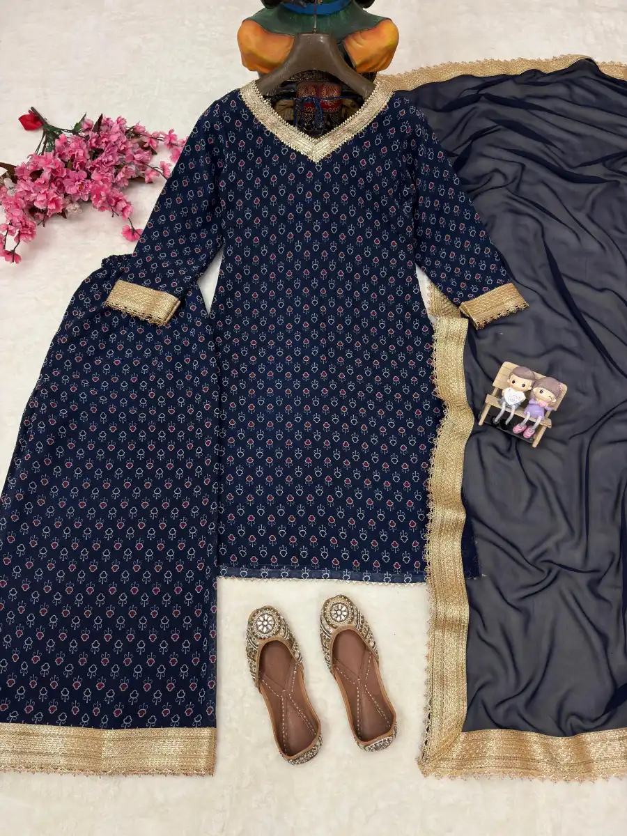 MODERN GEORGETTE DIGITAL PRINT WITH FANCY LACE WORK TOP PALAZZO WITH DUPATTA FESTIVE WEAR WHOLESALE PRICE ETHNIC GARMENT (1)