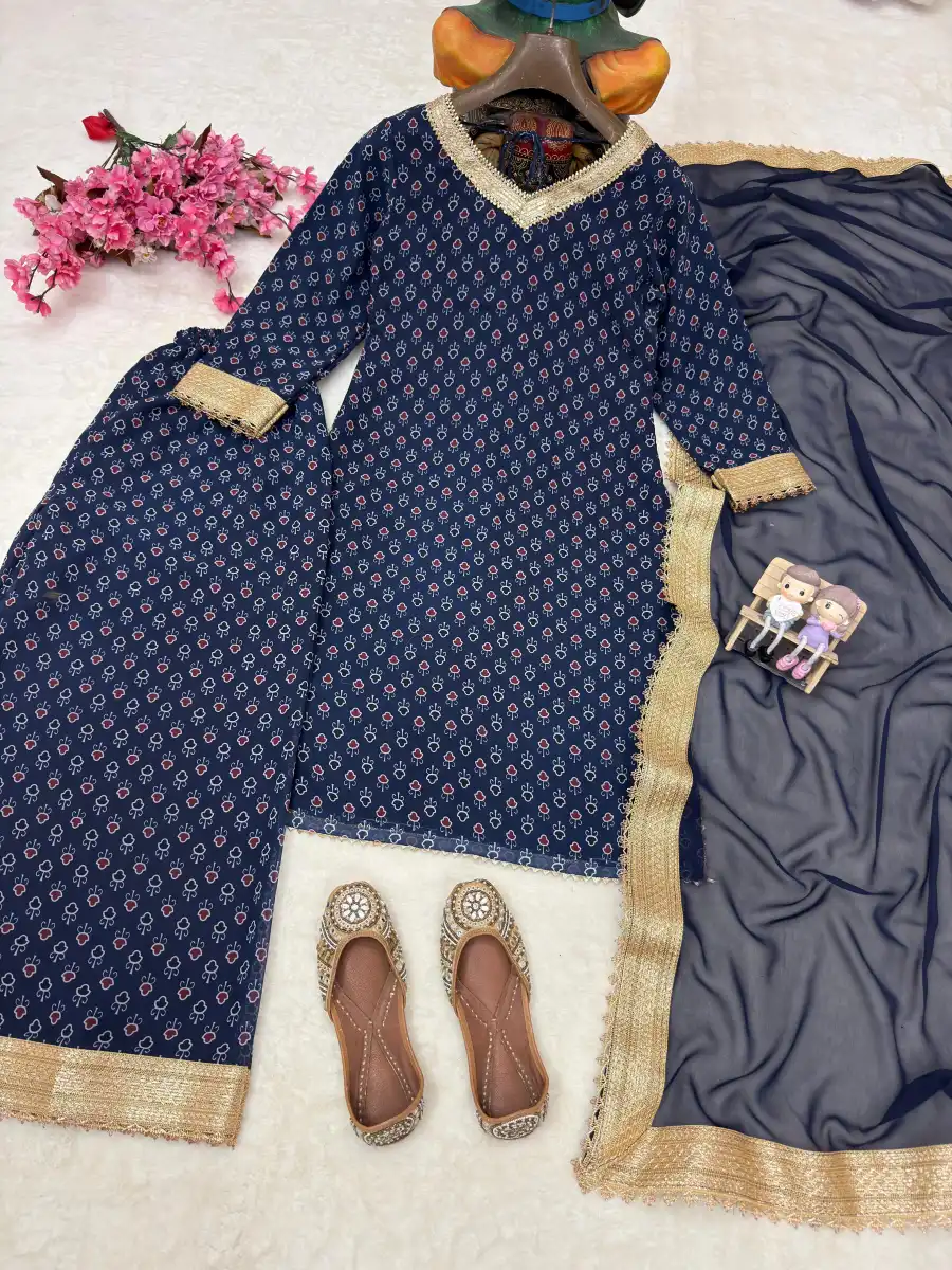 MODERN GEORGETTE DIGITAL PRINT WITH FANCY LACE WORK TOP PALAZZO WITH DUPATTA FESTIVE WEAR WHOLESALE PRICE ETHNIC GARMENT (10)