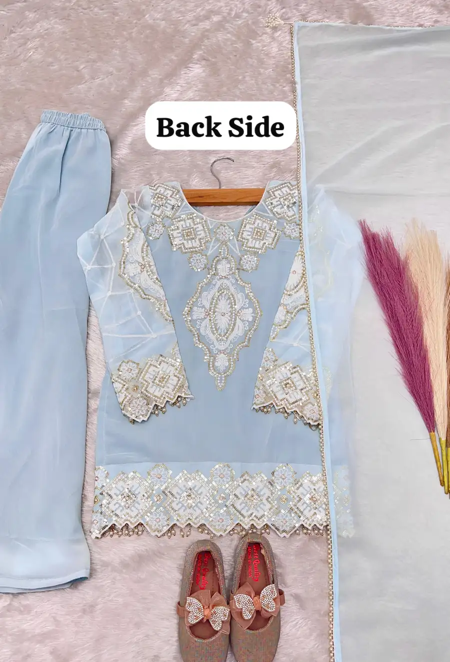 MODERN GEORGETTE EMBROIDERY 3 MM SEQUENCE WORK KID'S TOP PALAZZO WITH DUPATTA WEDDING WEAR WHOLESALE PRICE ETHNIC GARMENT (11)