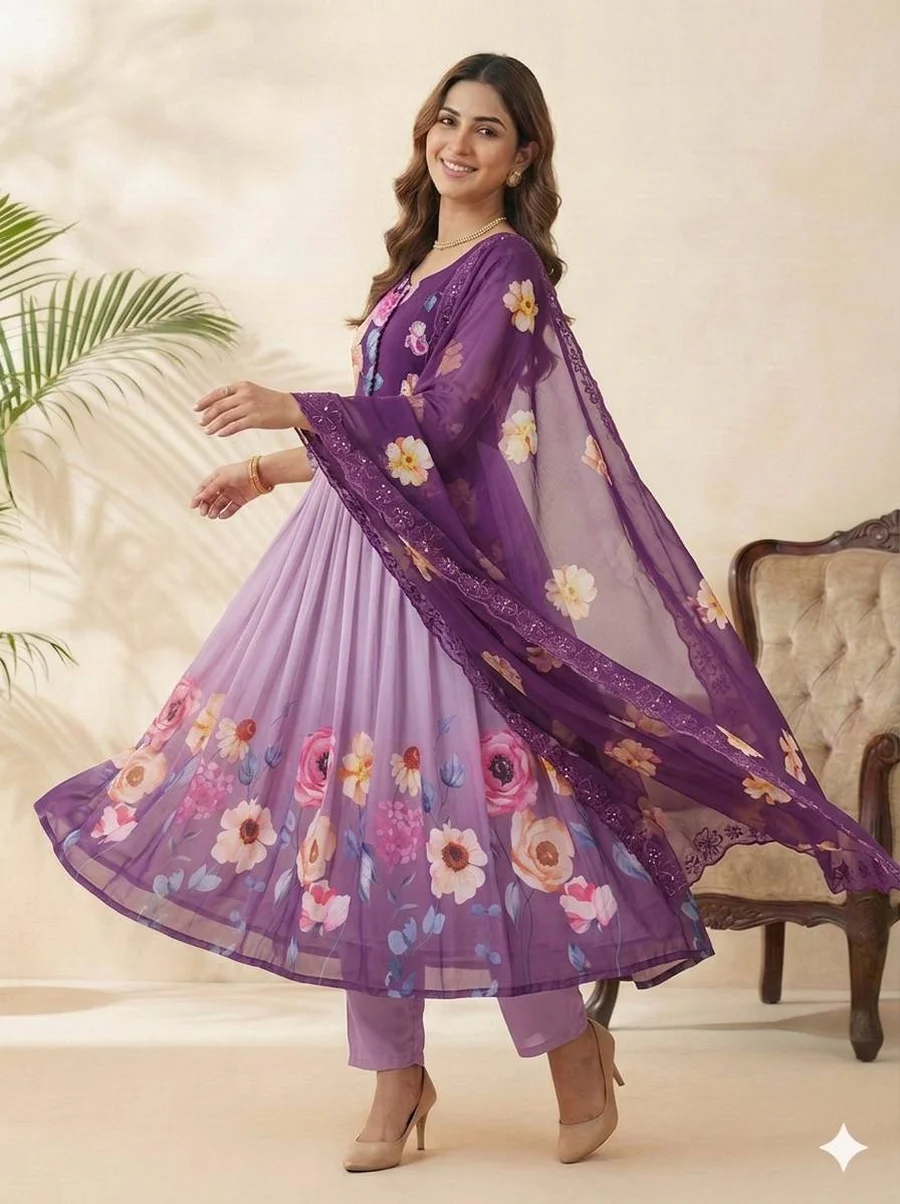 MODERN GEORGETTE HANDWORK GOWN BOTTOM WITH DUPATTA FESTIVE WEAR WHOLESALE PRICE ETHNIC GARMENT (14)