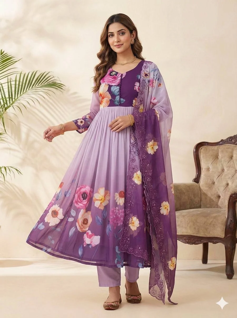 MODERN GEORGETTE HANDWORK GOWN BOTTOM WITH DUPATTA FESTIVE WEAR WHOLESALE PRICE ETHNIC GARMENT (2)