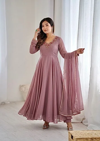 MODERN GEORGETTE HANDWORK GOWN BOTTOM WITH DUPATTA LAVENDER