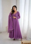 MODERN GEORGETTE HANDWORK GOWN BOTTOM WITH DUPATTA LAVENDER