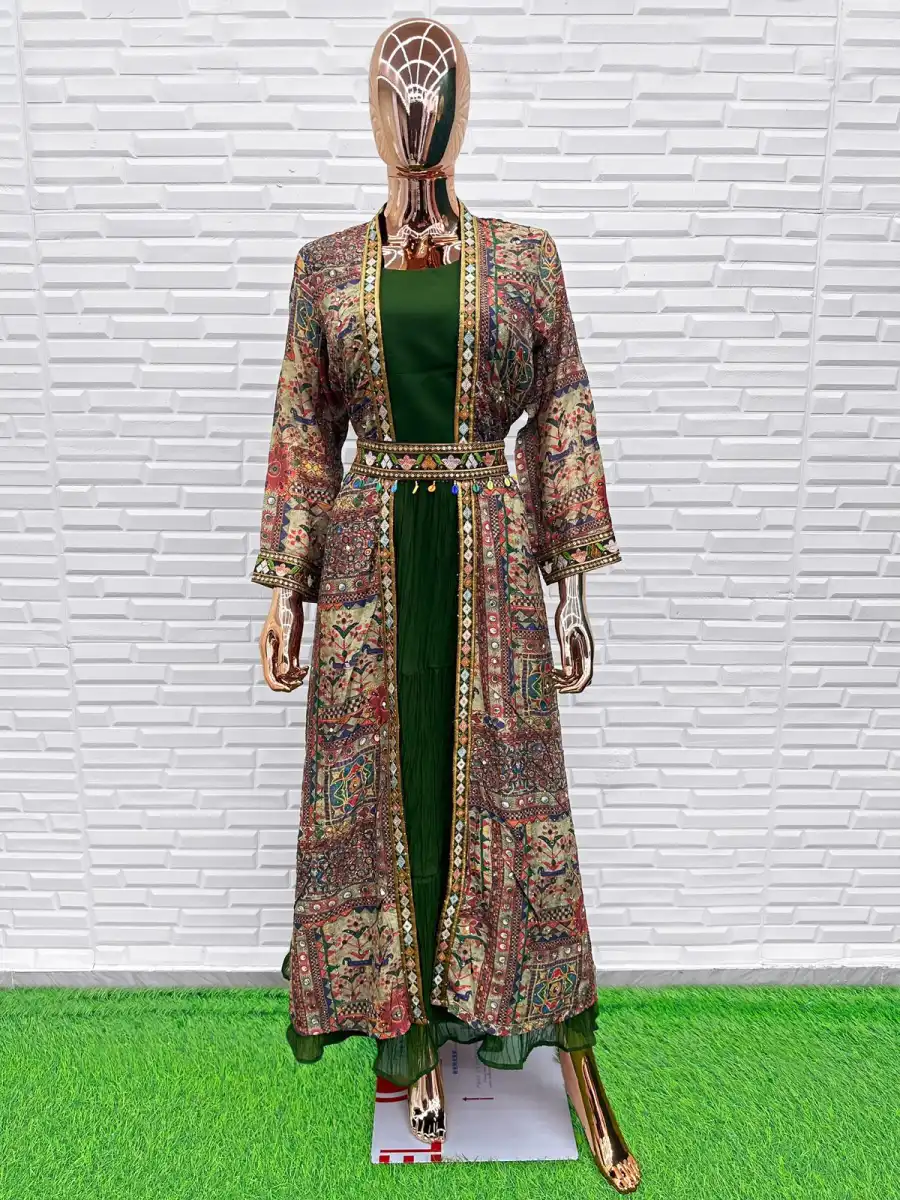 MODERN GEORGETTE PLAIN TOP WITH VICHITRA DHAGA + SEQUENCE EMBROIDERY WITH HAND WORK SHRUG FESTIVE WEAR WHOLESALE PRICE ETHNIC GARMENT (2)