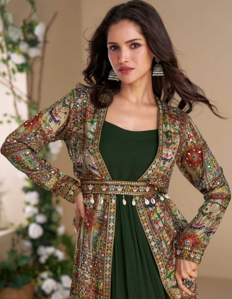 MODERN GEORGETTE PLAIN TOP WITH VICHITRA DHAGA + SEQUENCE EMBROIDERY WITH HAND WORK SHRUG FESTIVE WEAR WHOLESALE PRICE ETHNIC GARMENT (5) - Copy
