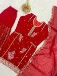 MODERN GEORGETTE SEQUENCE EMBROIDERY BEADS WORK TOP SHARARA WITH DUPATTA WEDDING WEAR WHOLESALE PRICE ETHNIC GARMENT (2)