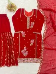 MODERN GEORGETTE SEQUENCE EMBROIDERY BEADS WORK TOP SHARARA WITH DUPATTA WEDDING WEAR WHOLESALE PRICE ETHNIC GARMENT (2)