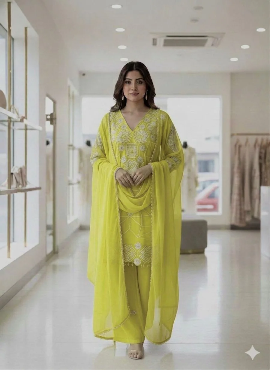 MODERN GEORGETTE SEQUENCE EMBROIDERY WORK TOP PALAZZO WITH DUPATTA FESTIVE WEAR WHOLESALE PRICE ETHNIC GARMENT (1)