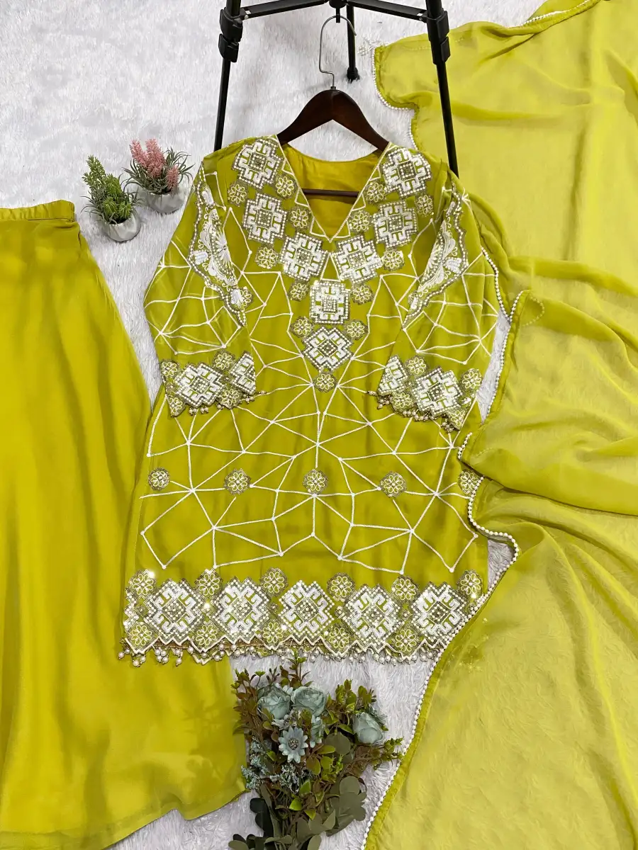 MODERN GEORGETTE SEQUENCE EMBROIDERY WORK TOP PALAZZO WITH DUPATTA FESTIVE WEAR WHOLESALE PRICE ETHNIC GARMENT (3)