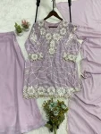 MODERN GEORGETTE SEQUENCE EMBROIDERY WORK TOP PALAZZO WITH DUPATTA LAVENDER