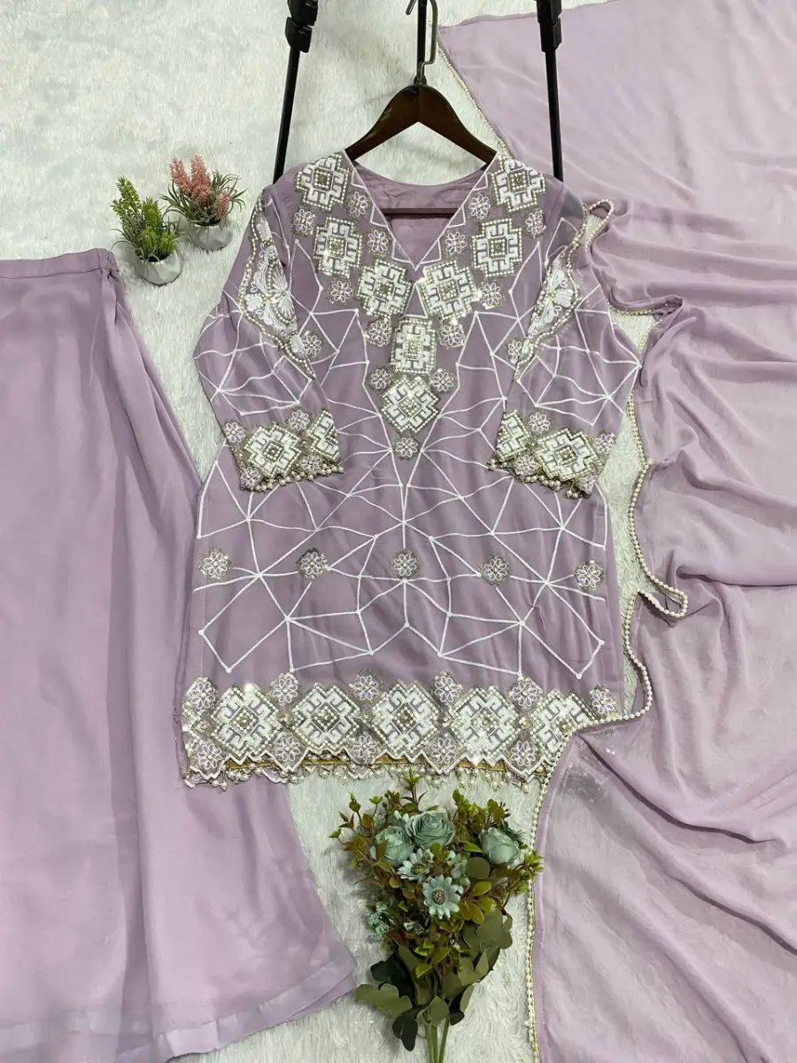 MODERN GEORGETTE SEQUENCE EMBROIDERY WORK TOP PALAZZO WITH DUPATTA FESTIVE WEAR WHOLESALE PRICE ETHNIC GARMENT (3)