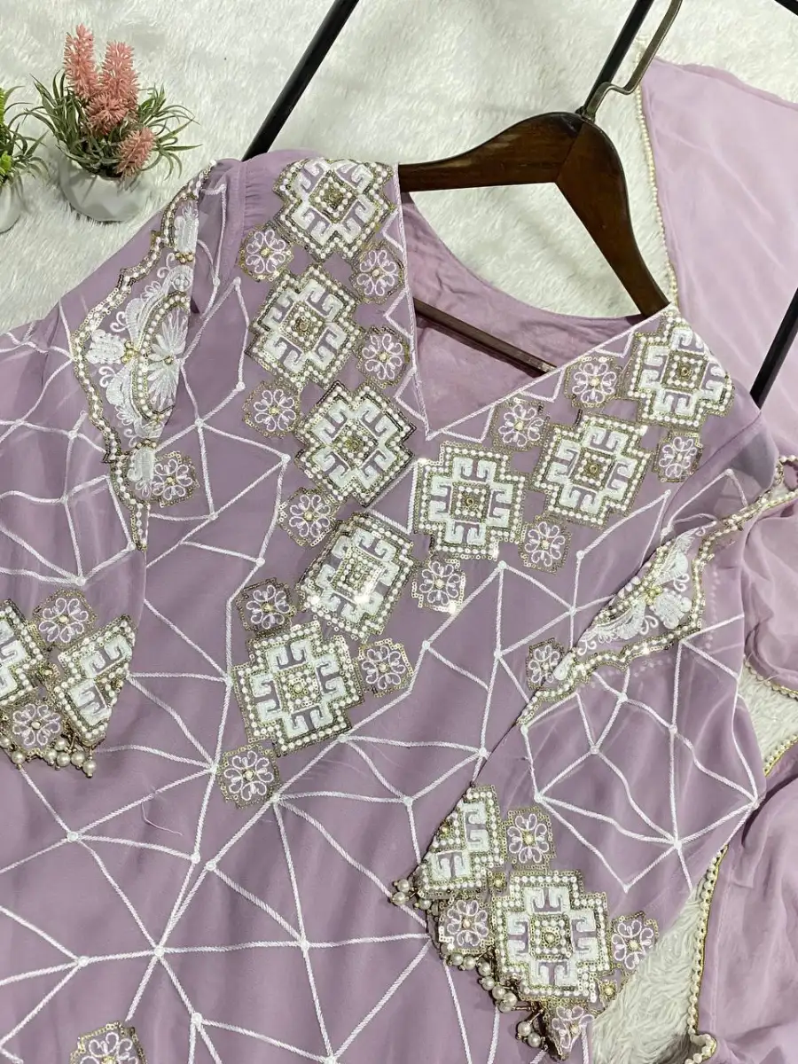 MODERN GEORGETTE SEQUENCE EMBROIDERY WORK TOP PALAZZO WITH DUPATTA FESTIVE WEAR WHOLESALE PRICE ETHNIC GARMENT (4)