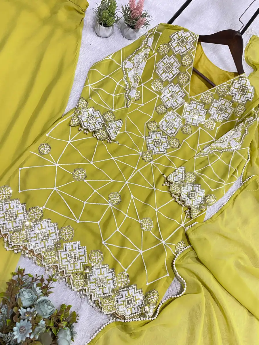MODERN GEORGETTE SEQUENCE EMBROIDERY WORK TOP PALAZZO WITH DUPATTA FESTIVE WEAR WHOLESALE PRICE ETHNIC GARMENT (5)