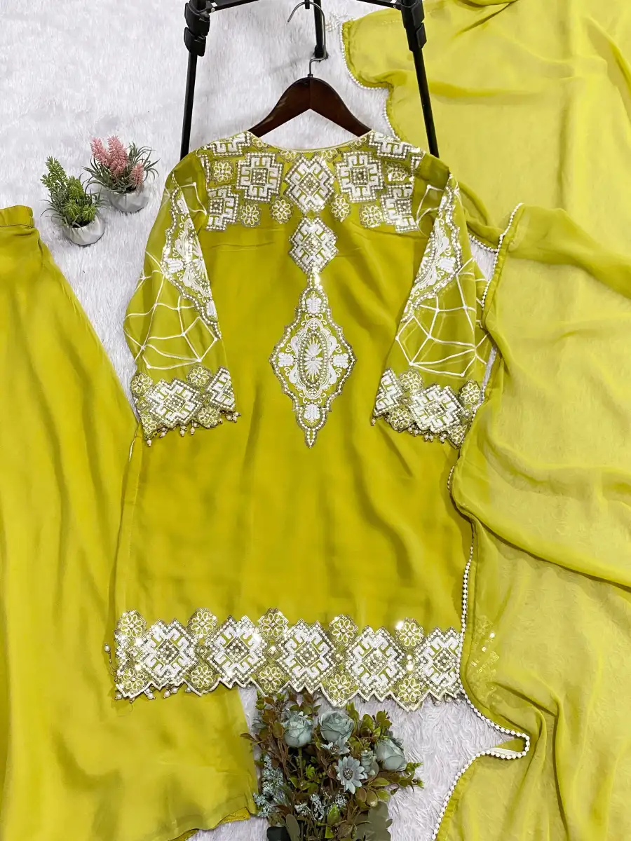 MODERN GEORGETTE SEQUENCE EMBROIDERY WORK TOP PALAZZO WITH DUPATTA FESTIVE WEAR WHOLESALE PRICE ETHNIC GARMENT (6)