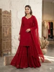 MODERN GEORGETTE SEQUENCE EMBROIDERY WORK TOP SHARARA WITH DUPATTA FESTIVE WEAR WHOLESALE PRICE ETHNIC GARMENT (2)