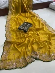 MODERN GEORGETTE SEQUENCE WORK CUT WORK BORDER SAREE WITH UNSTITCHED BLOUSE WEDDING WEAR WHOLESALE PRICE ETHNIC GARMENT (14)