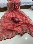 MODERN GEORGETTE SEQUENCE WORK CUT WORK BORDER SAREE WITH UNSTITCHED BLOUSE WEDDING WEAR WHOLESALE PRICE ETHNIC GARMENT (15)