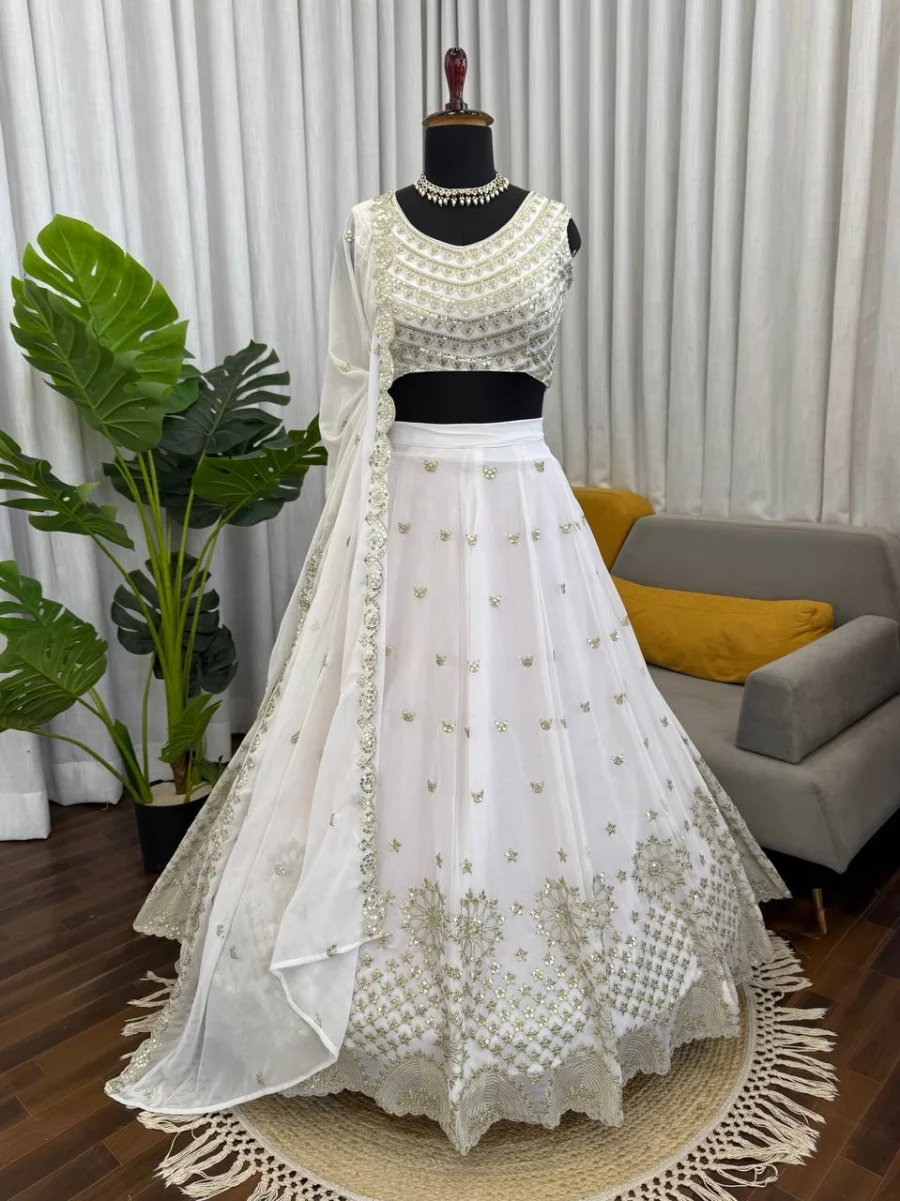 MODERN GEORGETTE THREAD WITH SEQUENCE WORK LEHENGA CHOLI WITH DUPATTA WEDDING WEAR WHOLESALE PRICE ETHNIC GARMENT (12)