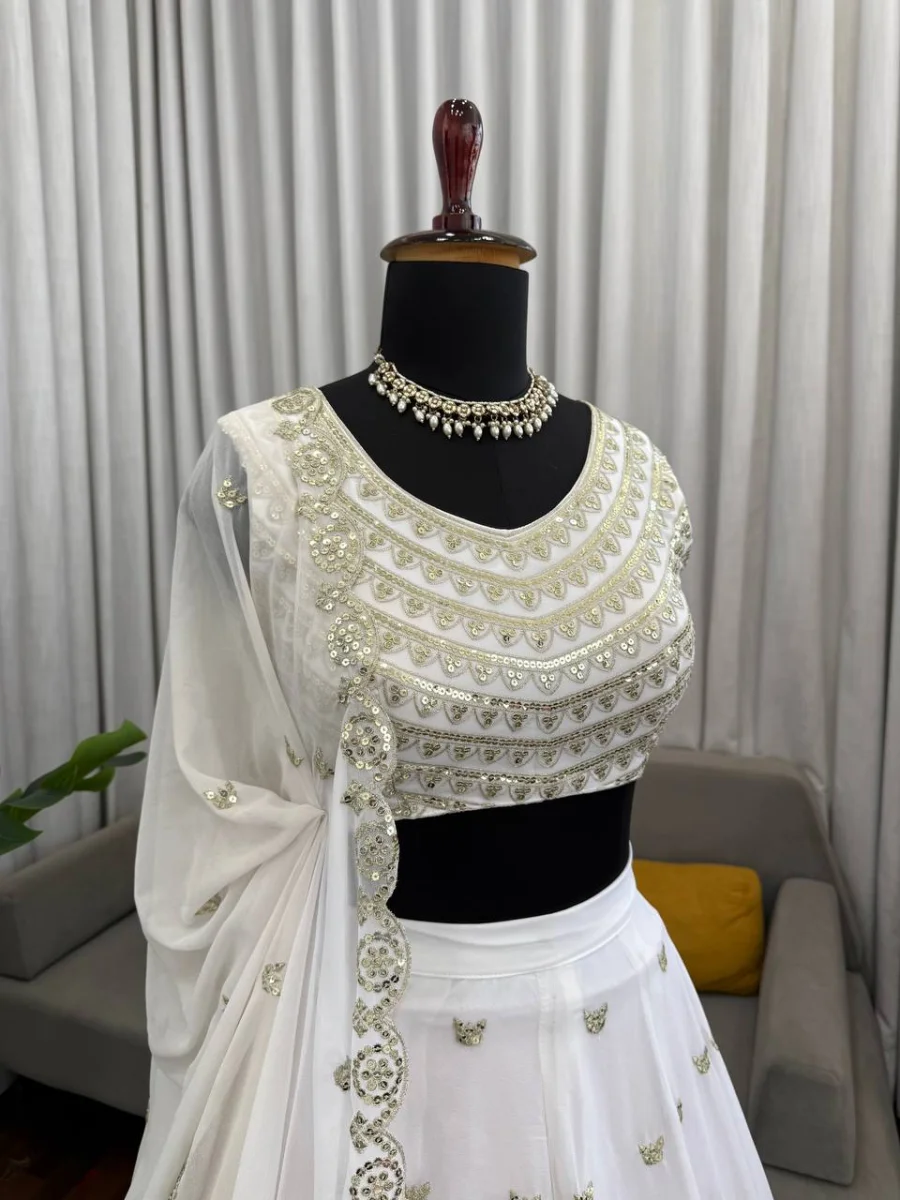 MODERN GEORGETTE THREAD WITH SEQUENCE WORK LEHENGA CHOLI WITH DUPATTA WEDDING WEAR WHOLESALE PRICE ETHNIC GARMENT (15)