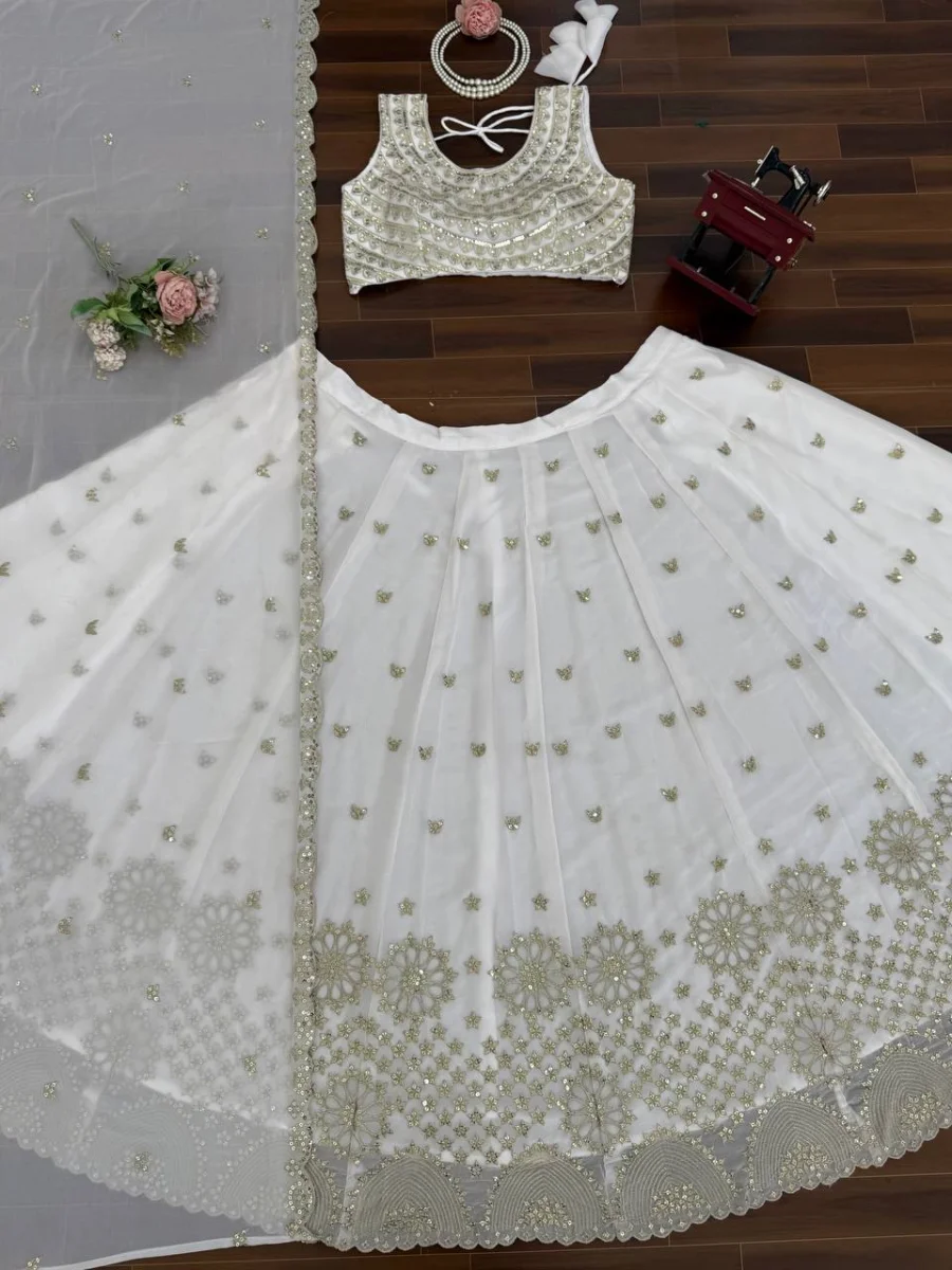 MODERN GEORGETTE THREAD WITH SEQUENCE WORK LEHENGA CHOLI WITH DUPATTA WEDDING WEAR WHOLESALE PRICE ETHNIC GARMENT (17)