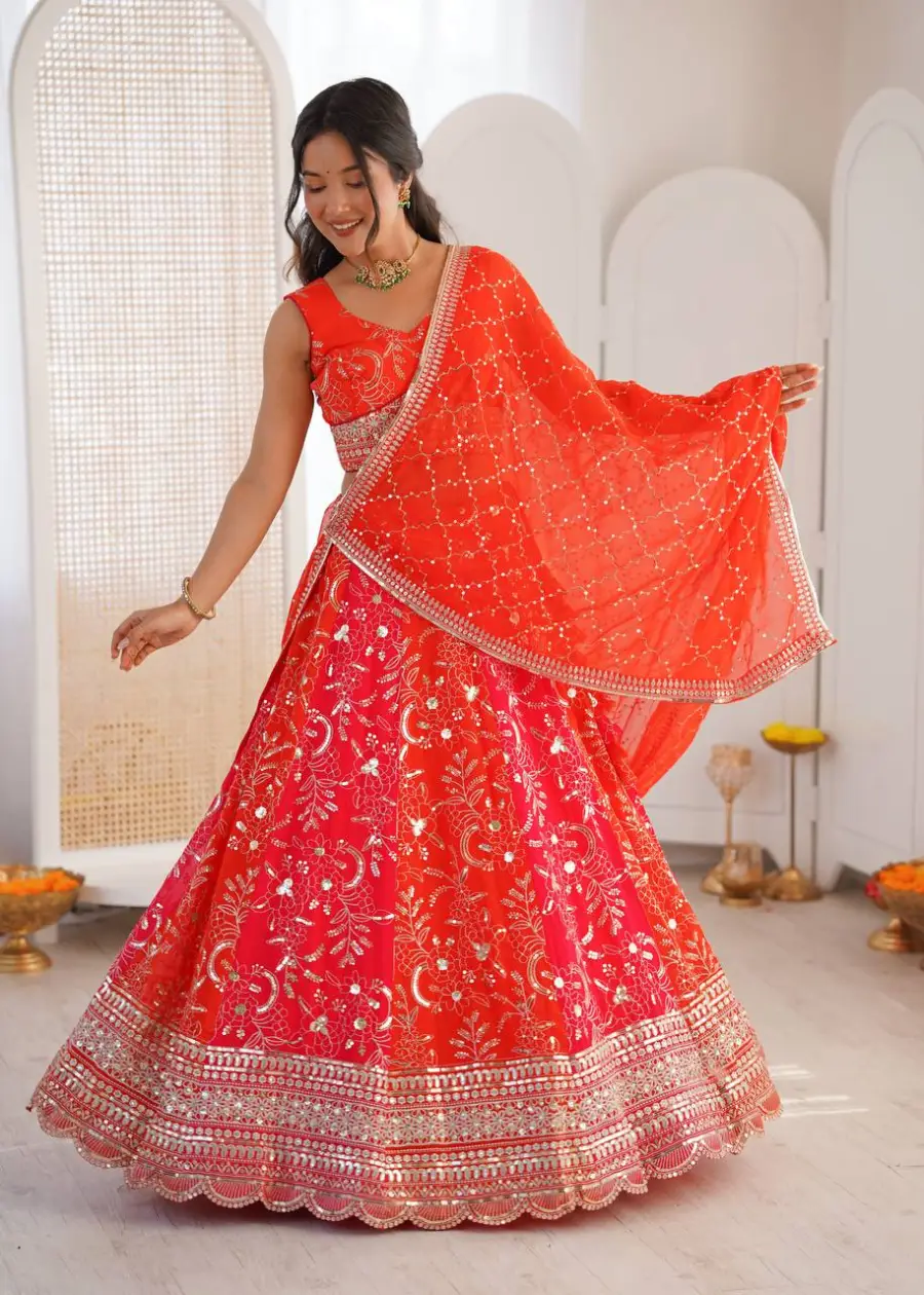 MODERN GEORGETTE THREAD WITH SEQUENCE WORK LEHENGA CHOLI WITH DUPATTA WEDDING WEAR WHOLESALE PRICE ETHNIC GARMENT (2)