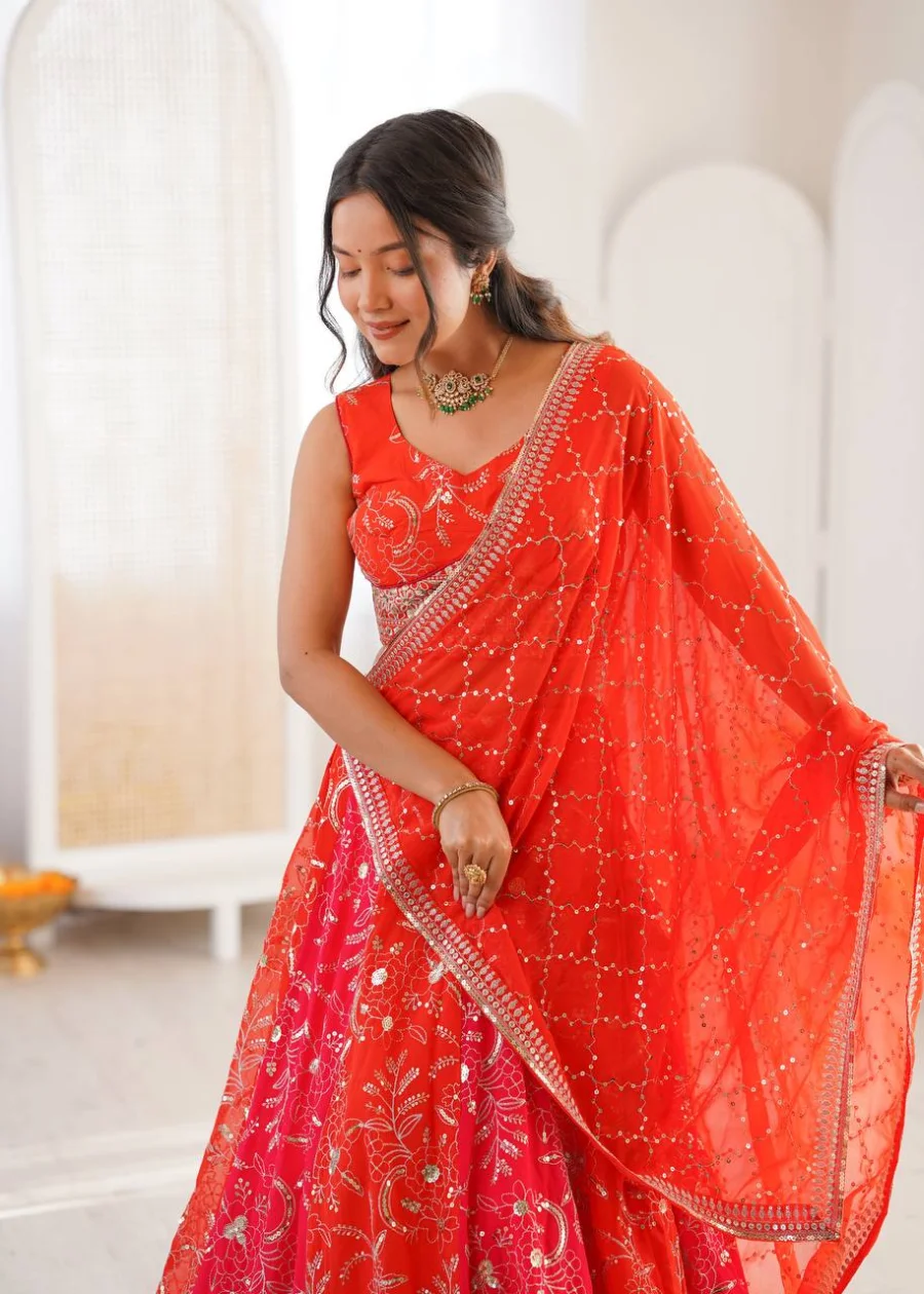 MODERN GEORGETTE THREAD WITH SEQUENCE WORK LEHENGA CHOLI WITH DUPATTA WEDDING WEAR WHOLESALE PRICE ETHNIC GARMENT (7)
