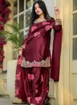 MODERN JAPAN SATIN EMBROIDERY SEQUENCE WORK TOP PATIYALA WITH DUPATTA MAROON