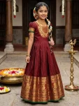 MODERN KANJIVARAM SILK JACQUARD WORK KID'S GOWN MAROON