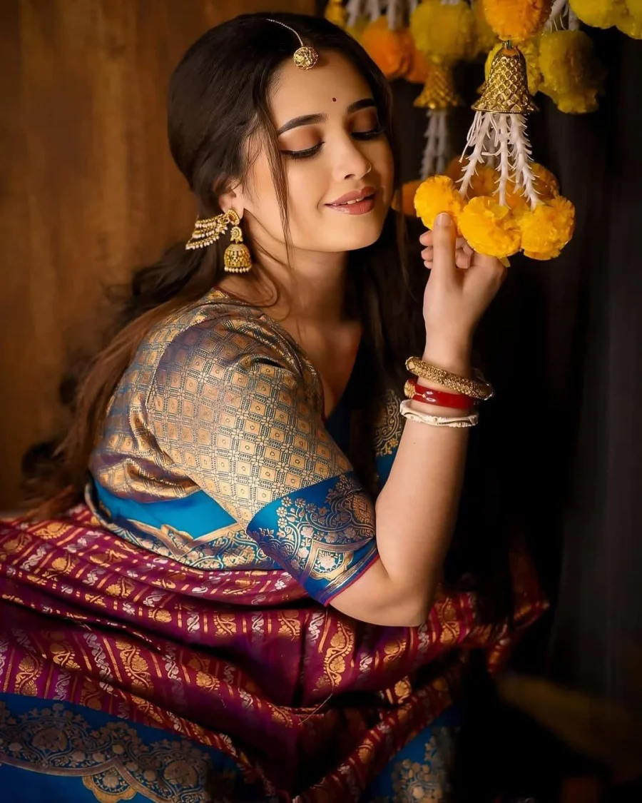MODERN LICHI SILK JACQUARD WORK SAREE WITH UNSTITCHED BLOUSE FESTIVE WEAR WHOLESALE PRICE ETHNIC GARMENT (2)