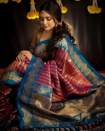 MODERN LICHI SILK JACQUARD WORK SAREE WITH UNSTITCHED BLOUSE PINK