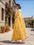 MODERN LINEN COTTON DIGITAL PRINT WITH TASSELS WORK SAREE WITH UNSTITCHED BLOUSE FESTIVE WEAR WHOLESALE PRICE ETHNIC GARMENT (15)