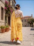 MODERN LINEN COTTON DIGITAL PRINT WITH TASSELS WORK SAREE WITH UNSTITCHED BLOUSE FESTIVE WEAR WHOLESALE PRICE ETHNIC GARMENT (15)