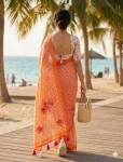 MODERN LINEN COTTON DIGITAL PRINT WITH TASSELS WORK SAREE WITH UNSTITCHED BLOUSE FESTIVE WEAR WHOLESALE PRICE ETHNIC GARMENT (17)