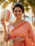 MODERN LINEN COTTON DIGITAL PRINT WITH TASSELS WORK SAREE WITH UNSTITCHED BLOUSE FESTIVE WEAR WHOLESALE PRICE ETHNIC GARMENT (17)