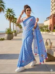 MODERN LINEN COTTON DIGITAL PRINT WITH TASSELS WORK SAREE WITH UNSTITCHED BLOUSE FESTIVE WEAR WHOLESALE PRICE ETHNIC GARMENT (22)