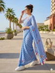 MODERN LINEN COTTON DIGITAL PRINT WITH TASSELS WORK SAREE WITH UNSTITCHED BLOUSE FESTIVE WEAR WHOLESALE PRICE ETHNIC GARMENT (22)
