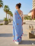 MODERN LINEN COTTON DIGITAL PRINT WITH TASSELS WORK SAREE WITH UNSTITCHED BLOUSE FESTIVE WEAR WHOLESALE PRICE ETHNIC GARMENT (22)