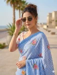 MODERN LINEN COTTON DIGITAL PRINT WITH TASSELS WORK SAREE WITH UNSTITCHED BLOUSE FESTIVE WEAR WHOLESALE PRICE ETHNIC GARMENT (22)