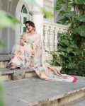 MODERN LINEN TISSUE SILK FLORAL PRINT WORK SAREE WITH UNSTITCHED BLOUSE FESTIVE WEAR WHOLESALE PRICE ETHNIC GARMENT (6)