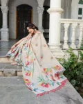 MODERN LINEN TISSUE SILK FLORAL PRINT WORK SAREE WITH UNSTITCHED BLOUSE FESTIVE WEAR WHOLESALE PRICE ETHNIC GARMENT (6)