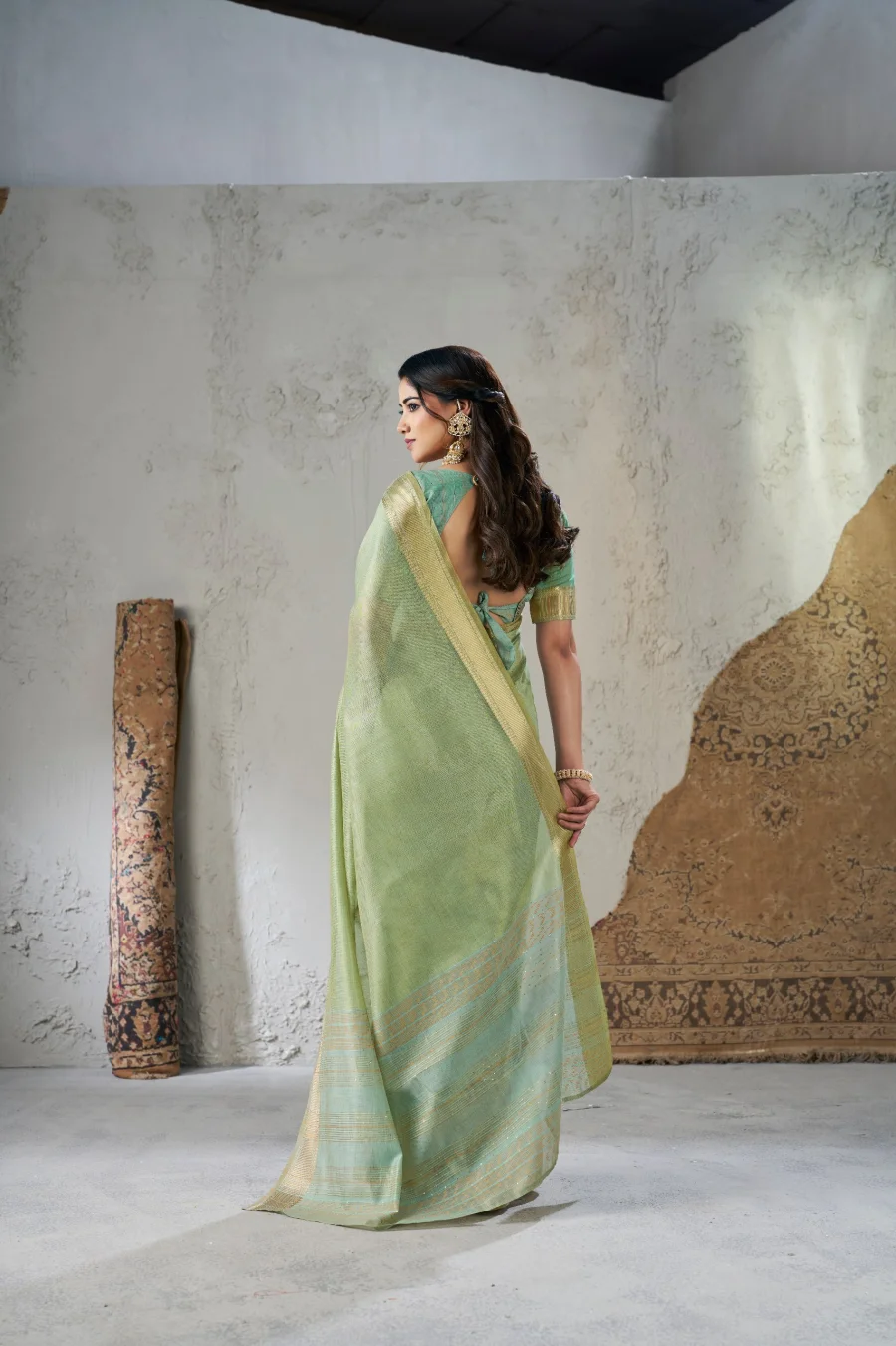 MODERN LINENE COTTON SILK GOLD ZARI AND SELF DESIGN WORK SAREE WITH UNSTITCHED BLOUSE FESTIVE WEAR WHOLESALE PRICE ETHNIC GARMENT (20)