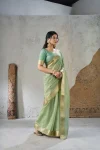 MODERN LINENE COTTON SILK GOLD ZARI AND SELF DESIGN WORK SAREE WITH UNSTITCHED BLOUSE FESTIVE WEAR WHOLESALE PRICE ETHNIC GARMENT (22)