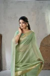 MODERN LINENE COTTON SILK GOLD ZARI AND SELF DESIGN WORK SAREE WITH UNSTITCHED BLOUSE FESTIVE WEAR WHOLESALE PRICE ETHNIC GARMENT (22)