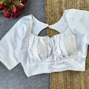 MODERN MALAI SATIN PLAIN STITCHED BLOUSE WHITE