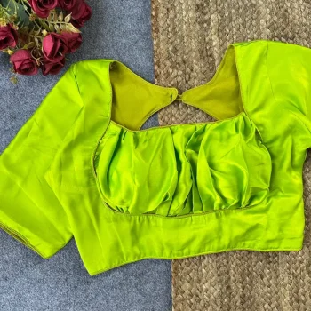 MODERN MALAI SATIN PLAIN STITCHED BLOUSE PARROT GREEN