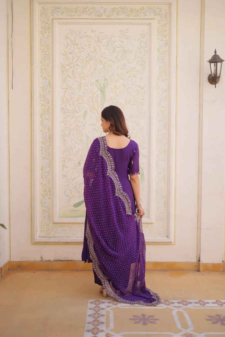MODERN MUL CHANDERI BEADS THREAD EMBROIDERED WORK TOP BOTTOM WITH DUPATTA FESTIVE WEAR WHOLESALE PRICE ETHNIC GARMENT (12)
